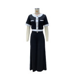 Short Sleeve Crop Top and Straight Leg Pants Set