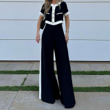 Short Sleeve Crop Top and Straight Leg Pants Set