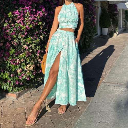 Vacation Vibes Floral Strapless Top and Midi Skirt Set
