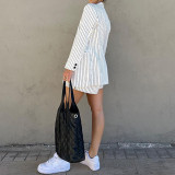 Striped Long Sleeve Blazer and Shorts Set