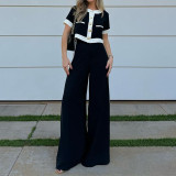 Short Sleeve Crop Top and Straight Leg Pants Set
