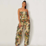 Tassel Tie-Front Bustier & Floral Print Pants Set for Women
