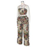 Tassel Tie-Front Bustier & Floral Print Pants Set for Women