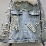 Faux Fur-Lined Denim Jacket with Cotton Padding