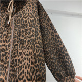 Leopard Print Hooded Casual Set with Rhinestone Detail