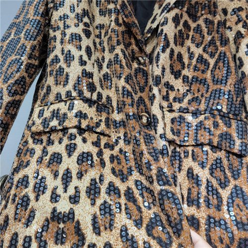 Leopard Print Sequin Blazer