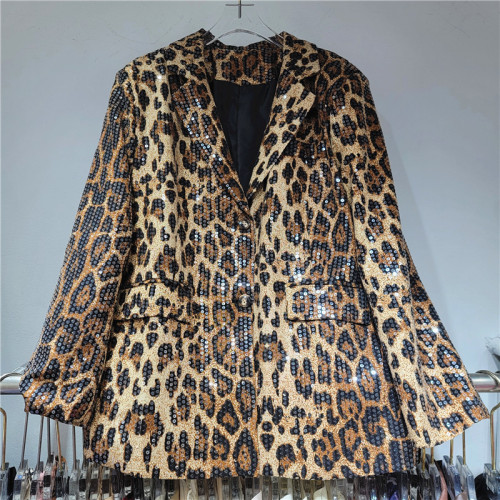 Leopard Print Sequin Blazer