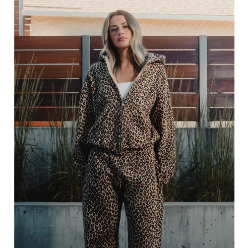 Wild Leopard Print Oversized Zip-Up Hoodie