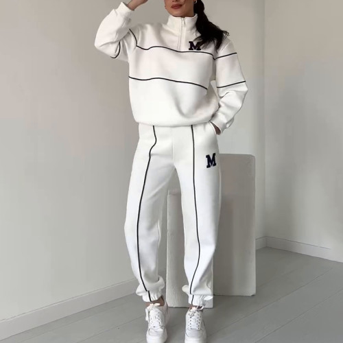 Letter Print Hoodie & Zippered Sweatpants Two-Piece Set