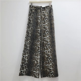 Leopard Print Straight-Leg Wide-Leg Jeans