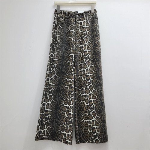 Leopard Print Straight-Leg Wide-Leg Jeans