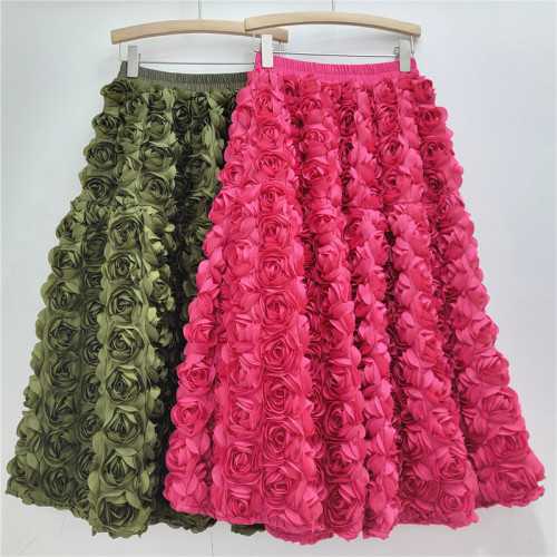 3D Floral High-Waisted A-Line Maxi Skirt