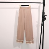 Minimalist Color-Block Loose Long Sleeve Top &  Wide-Leg Pants Knit Set