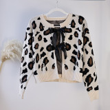 Sexy Long Sleeve Leopard Print Tie-Up Women's Cardigan