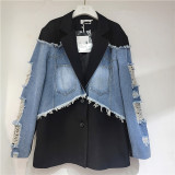 Color-Block Oversized Denim Jacket for Women