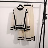 Minimalist Color-Block Loose Long Sleeve Top &  Wide-Leg Pants Knit Set