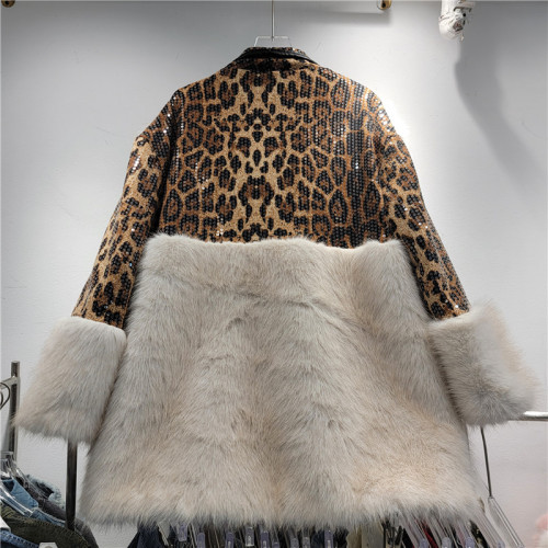 Sparkling Faux Fur Lapel Coat for Women
