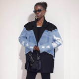 Color-Block Oversized Denim Jacket for Women