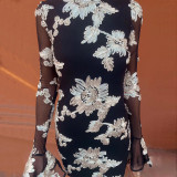 Ihoov Backless Bell Sleeve Bodycon Dress
