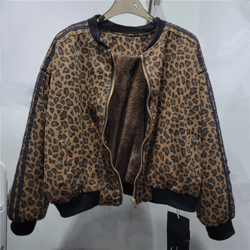 Winter Chic Short Leopard Print Cotton Jacket