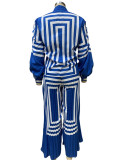 Printed Stripe Shirt and Pleated Wide-Leg Pants Set