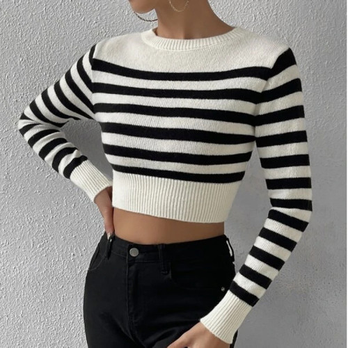 Striped Cropped Knit Top