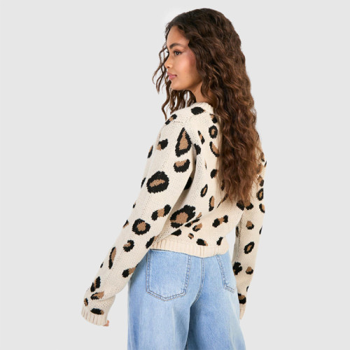 Sexy Long Sleeve Leopard Print Tie-Up Women's Cardigan
