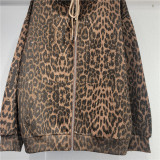 Leopard Print Hooded Casual Set with Rhinestone Detail
