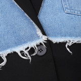 Color-Block Oversized Denim Jacket for Women