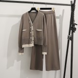 Faux Two-Piece Knit Top & High-Waisted Loose Slimming Pants Set
