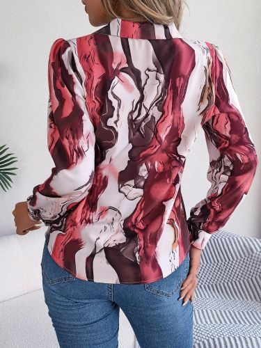Casual Color-Block Striped Lapel Long Sleeve Shirt