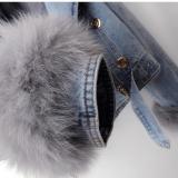 Unique Removable Faux Fox Fur and Bunny Fur Lined Denim Jacket for Women