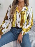 Casual Color-Block Striped Lapel Long Sleeve Shirt