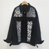 Leopard Sequin Patchwork Oversized Denim Jacket