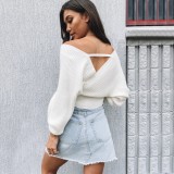 Waist-Cinching Off-Shoulder Long Sleeve Knit Sweater