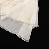 Ruffled Tie Waist V-Neck Long Sleeve A-Line Dress