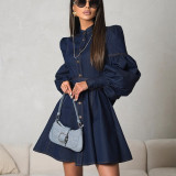 Lantern Sleeve Denim Shirt Dress