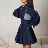 Lantern Sleeve Denim Shirt Dress