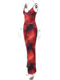 Floral Print V-Neck Crop Top & Fitted Midi Skirt Set