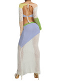 Chic Knitted Long Sleeve Bodycon Dress Set with Tie Waist