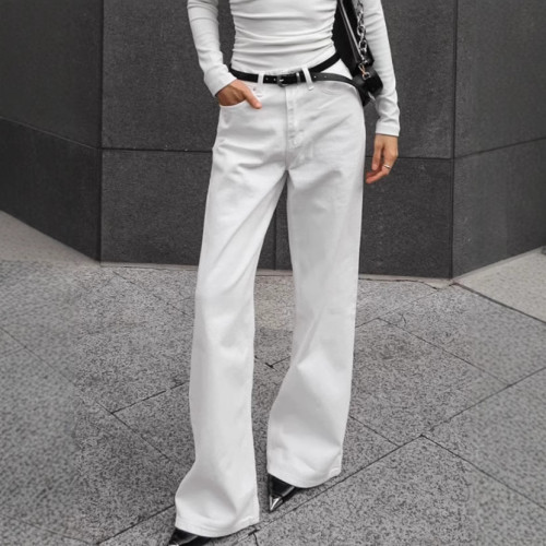 ihoov White Twill Cotton Straight-Leg Jeans