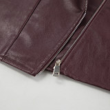 Angora Red PU Leather Jacket for Women