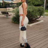Chic Ruffled Back Strap Top & Lace Midi Skirt Set