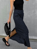 Trendy Striped High-Slit Fitted Suit Skirt for Women
