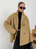 Chic Brown Double-Breasted Mid-Length Wool Blend Coat for Women