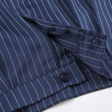 ihoov Navy Striped Wide-Leg Trousers for Women
