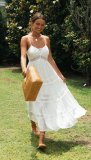 Bohemian Lace Trimmed Maxi Dress with Spaghetti Straps