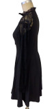Chic Color-Blocked Lace Tie Long Sleeve Dress for Elegant Women