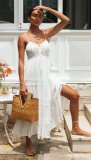 Bohemian Lace Trimmed Maxi Dress with Spaghetti Straps