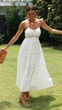 Bohemian Lace Trimmed Maxi Dress with Spaghetti Straps